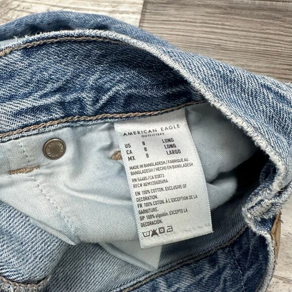 American Eagle Mid Wash Womens 8 Relaxed‎ Thrashed Distressed Denim Mom Jeans - Picture 4 of 11